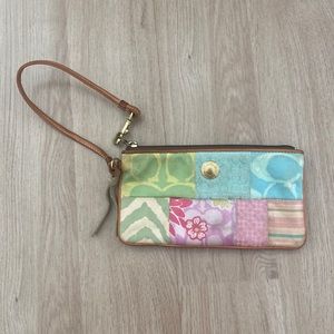 COACH pastel patchwork wristlet